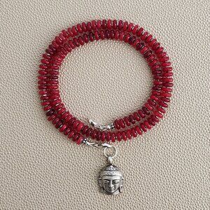 RED JADE NECKLACE W/ BUDDHA PENDANT--18"